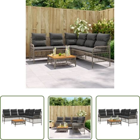 Cuscini da seduta -  Set Divano da Giardino 2 pz con Cuscini Grigio in Polyrattan