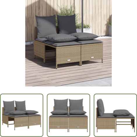 Cuscini da seduta -  Set Divano da Giardino 4 pz con Cuscini Beige in Polyrattan