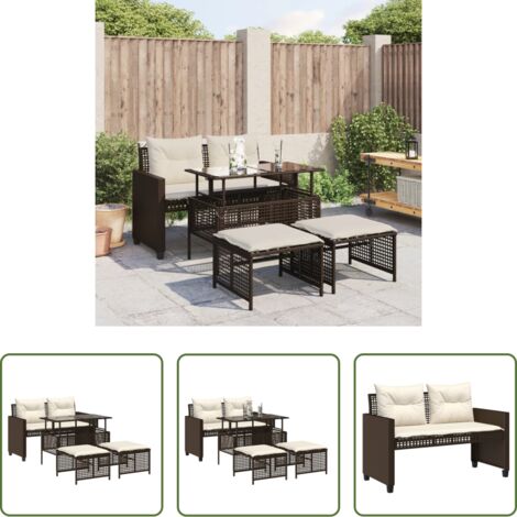 Cuscini da seduta -  Set Divano da Giardino 4 pz Cuscini Marrone Polyrattan e Vetro