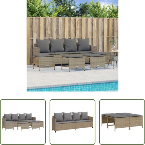 Cuscini da seduta -  Set Divano da Giardino 5 pz con Cuscini Beige in Polyrattan