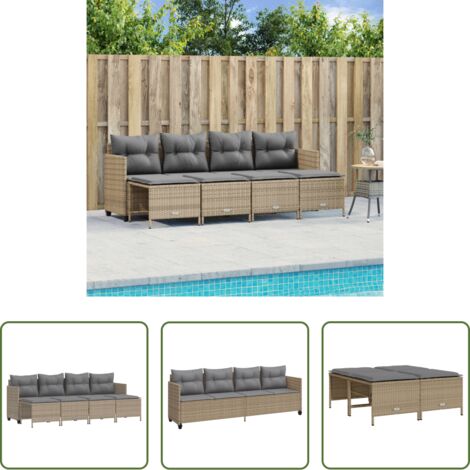 Cuscini da seduta -  Set Divano da Giardino 5 pz con Cuscini Beige in Polyrattan