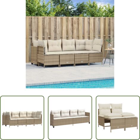 Cuscini da seduta -  Set Divano da Giardino 5 pz con Cuscini Beige in Polyrattan