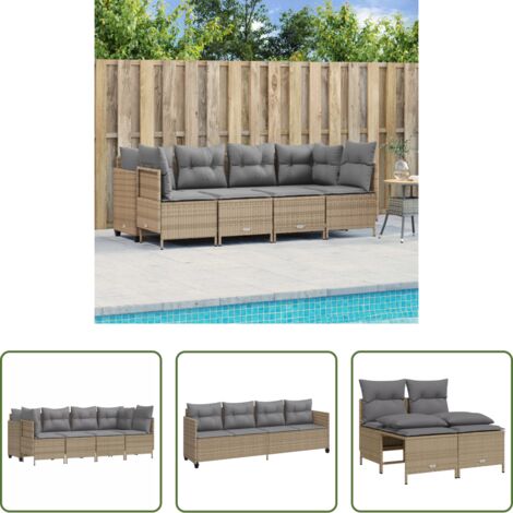 Cuscini da seduta -  Set Divano da Giardino 5 pz con Cuscini Beige in Polyrattan