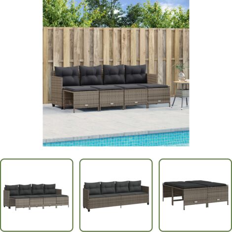 Cuscini da seduta -  Set Divano da Giardino 5 pz con Cuscini Grigio in Polyrattan