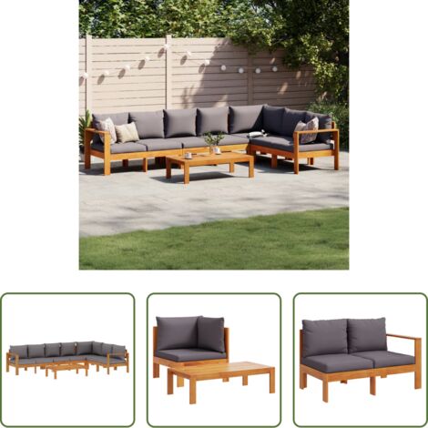 Cuscini da seduta -  Set Divano da Giardino 5 pz con Cuscini Legno Massello Acacia
