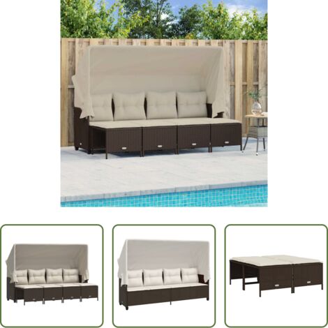 Cuscini da seduta -  Set Divano da Giardino 5 pz con Cuscini Marrone in Polyrattan