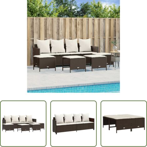 Cuscini da seduta -  Set Divano da Giardino 5 pz con Cuscini Marrone in Polyrattan