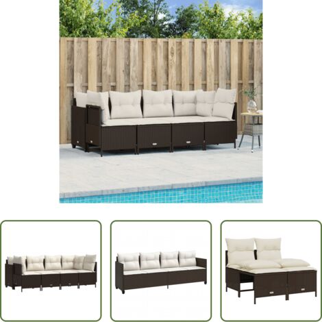 Cuscini da seduta -  Set Divano da Giardino 5 pz con Cuscini Marrone in Polyrattan