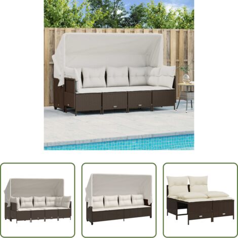 Cuscini da seduta -  Set Divano da Giardino 5 pz con Cuscini Marrone in Polyrattan
