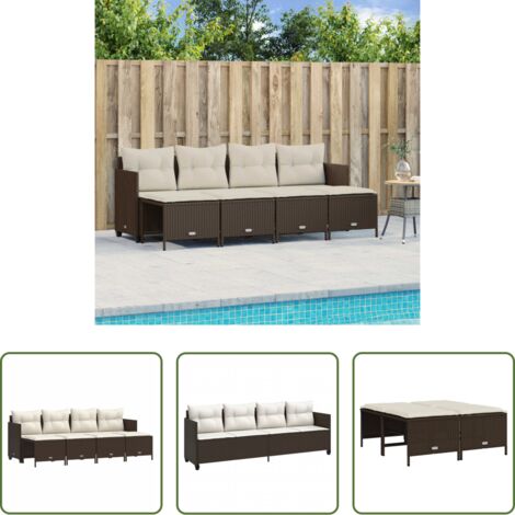 Cuscini da seduta -  Set Divano da Giardino 5 pz con Cuscini Marrone in Polyrattan