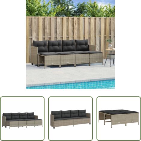 Cuscini da seduta -  Set Divano da Giardino 5pz con Cuscini Grigio Chiaro Polyrattan