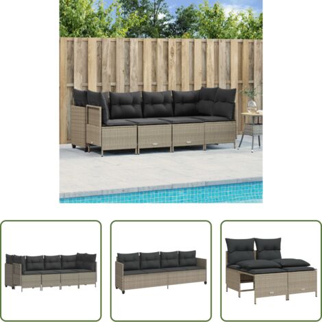 Cuscini da seduta -  Set Divano da Giardino 5pz con Cuscini Grigio Chiaro Polyrattan