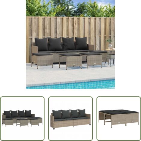 Cuscini da seduta -  Set Divano da Giardino 5pz con Cuscini Grigio Chiaro Polyrattan
