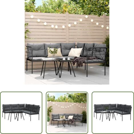 Cuscini da seduta -  Set Divano da Giardino con Cuscini Nero Acciaio e Textilene