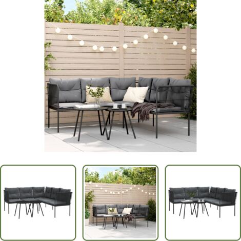 Cuscini da seduta -  Set Divano da Giardino con Cuscini Nero Acciaio e Textilene