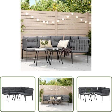 Cuscini da seduta -  Set Divano da Giardino con Cuscini Nero Acciaio e Textilene