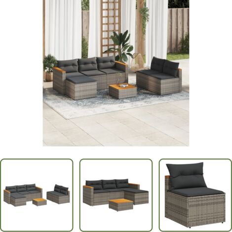 Cuscini da seduta - Set Divano Giardino 5 pz con Cuscini Grigio Polyrattan Acacia