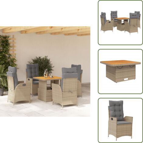 Cuscini da seduta sfoderabili - vidaXL Set da Pranzo da Giardino 5 pz con Cuscini Beige in Polyrattan - Arredamento da esterno