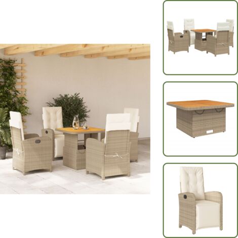 Cuscini da seduta sfoderabili - vidaXL Set da Pranzo da Giardino 5 pz con Cuscini Beige in Polyrattan - Rattan PE