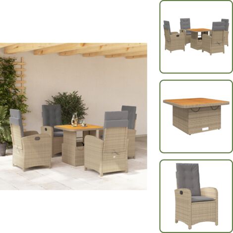 Cuscini da seduta sfoderabili - vidaXL Set da Pranzo da Giardino 5 pz con Cuscini Beige in Polyrattan - Rattan PE