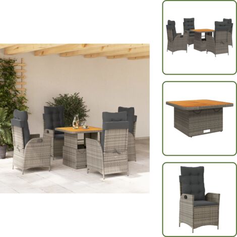 Cuscini da seduta sfoderabili - vidaXL Set da Pranzo da Giardino 5 pz con Cuscini in Polyrattan Grigio - Arredamento da esterno