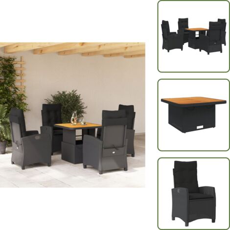 Cuscini da seduta sfoderabili - vidaXL Set da Pranzo da Giardino 5 pz Nero con Cuscini in Polyrattan - Rattan PE