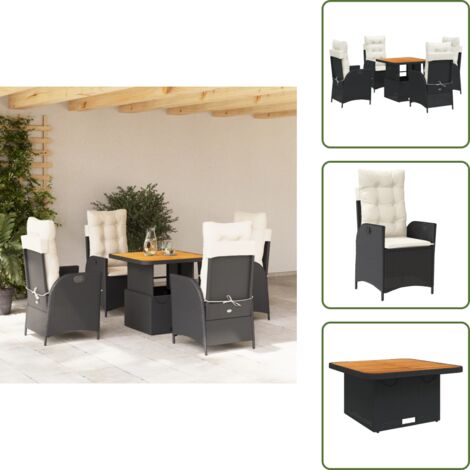 Cuscini da seduta sfoderabili - vidaXL Set da Pranzo da Giardino 5 pz Nero con Cuscini in Polyrattan - Rattan PE