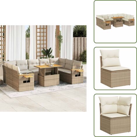 Cuscini da seduta - vidaXL Divano da Giardino 10 pz con Cuscini Beige in Polyrattan Acacia - Rattan PE