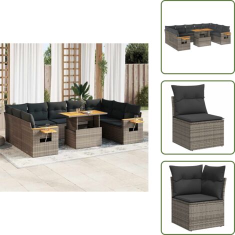 Cuscini da seduta - vidaXL Divano Giardino 10 pz con Cuscini Grigio in Polyrattan Acacia - Rattan PE
