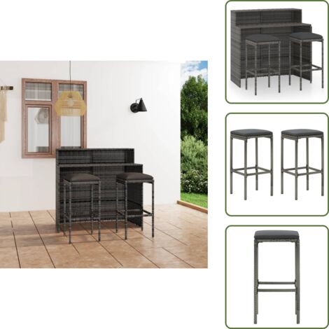Cuscini da seduta - vidaXL Set Bar da Giardino 3 pz con Cuscini Grigio - Bar da patio