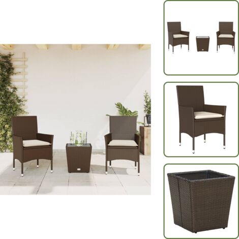 Cuscini da seduta - vidaXL Set Bistrò 3 pz con Cuscini Marrone Polyrattan e Vetro - Rattan