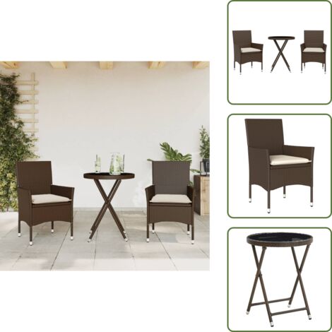 Cuscini da seduta - vidaXL Set Bistrò 3 pz con Cuscini Marrone Polyrattan e Vetro - Rattan PE
