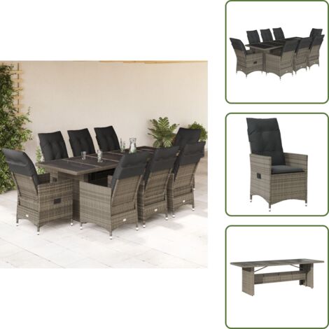 Cuscini da seduta - vidaXL Set Bistrò da Giardino 9 pz con Cuscini in Polyrattan Grigio - Rattan PE
