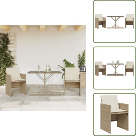 Cuscini da seduta - vidaXL Set da Bistrò 3 pz con Cuscini Beige in Polyrattan - Rattan PE