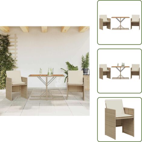 Cuscini da seduta - vidaXL Set da Bistrò 3 pz con Cuscini Beige in Polyrattan - Rattan PE