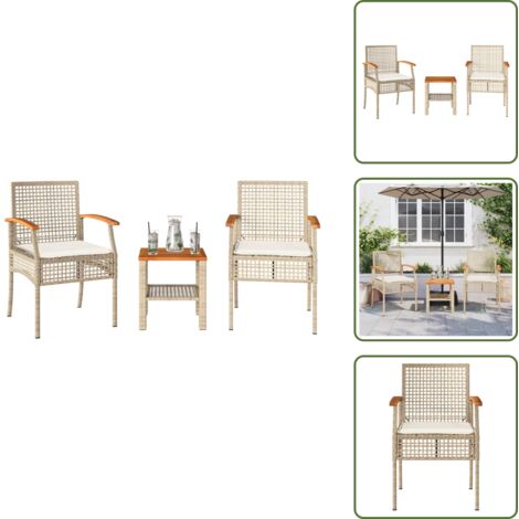 Cuscini da seduta - vidaXL Set da Bistrò 3 pz con Cuscini Beige Polyrattan e Legno Acacia - Rattan PE