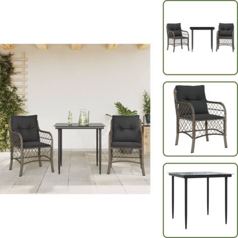 Cuscini da seduta - vidaXL Set da Bistrò 3 pz con Cuscini Grigio in Polyrattan - Rattan PE
