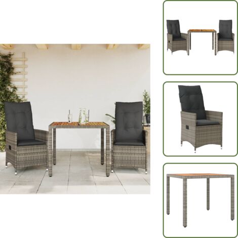 Cuscini da seduta - vidaXL Set da Bistrò 3 pz con Cuscini Grigio in Polyrattan - Rattan PE