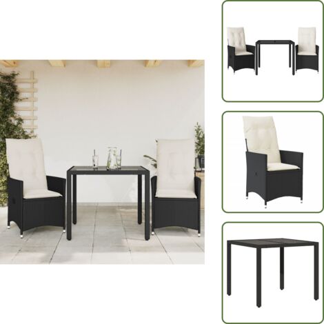 Cuscini da seduta - vidaXL Set da Bistrò 3 pz con Cuscini Nero in Polyrattan - Rattan PE