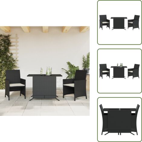 Cuscini da seduta - vidaXL Set da Bistrò 3 pz con Cuscini Nero in Polyrattan - Rattan PE