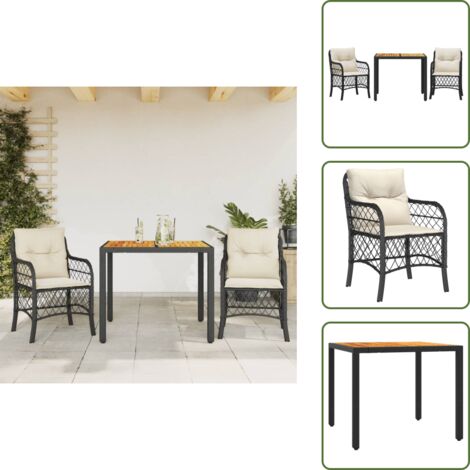 Cuscini da seduta - vidaXL Set da Bistrò 3 pz con Cuscini Nero in Polyrattan - Rattan PE