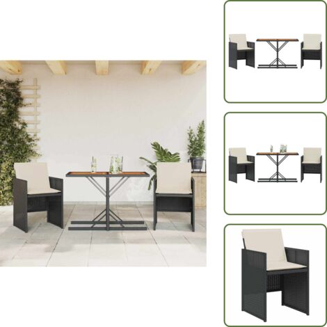 Cuscini da seduta - vidaXL Set da Bistrò 3 pz con Cuscini Nero in Polyrattan - Rattan PE