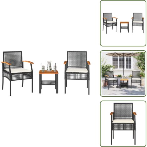 Cuscini da seduta - vidaXL Set da Bistrò 3 pz con Cuscini Nero Polyrattan e Legno Acacia - Rattan PE