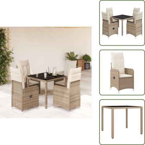 Cuscini da seduta - vidaXL Set da Bistrò da Giardino 5 pz con Cuscini Beige in Polyrattan - Poltrona da giardino
