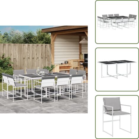 Cuscini da seduta - vidaXL Set da Pranzo da Giardino 11 pz con Cuscini Bianco in Textilene - Cuscini per schienale
