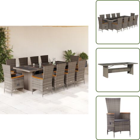 Cuscini da seduta - vidaXL Set da Pranzo da Giardino 11pz con Cuscini in Polyrattan Grigio - Rattan PE