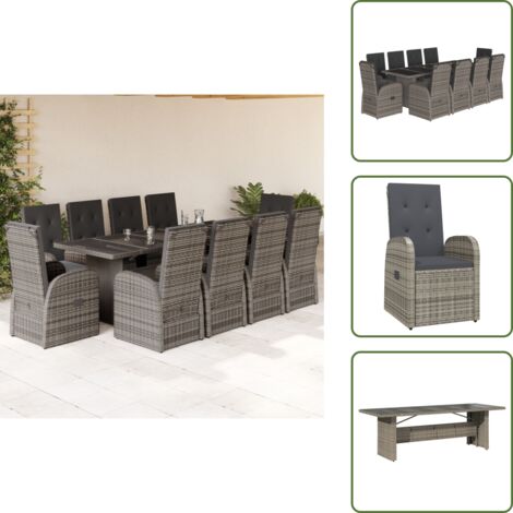 Cuscini da seduta - vidaXL Set da Pranzo da Giardino 11pz con Cuscini in Polyrattan Grigio - Rattan PE