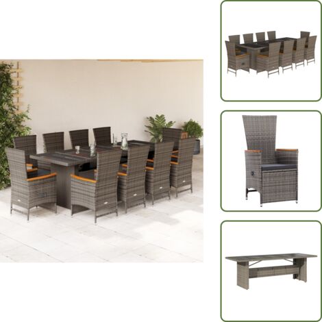 Cuscini da seduta - vidaXL Set da Pranzo da Giardino 11pz con Cuscini in Polyrattan Grigio - Rattan PE