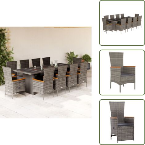 Cuscini da seduta - vidaXL Set da Pranzo da Giardino 11pz con Cuscini in Polyrattan Grigio - Rattan PE