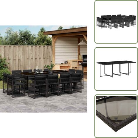 Cuscini da seduta - vidaXL Set da Pranzo da Giardino 13pz con Cuscini Nero in Polyrattan - Rattan PE